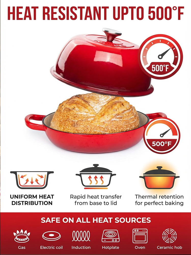 6-Quart Round Enamelled Cast Iron Bread Pan with Lid - 26cm, perfect for homemade baking 🥘🍞