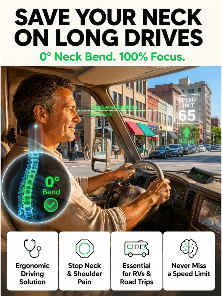 🚗AI head-up display (HUD) with built-in car GPS to prevent speeding tickets. No installation required, plug and play.