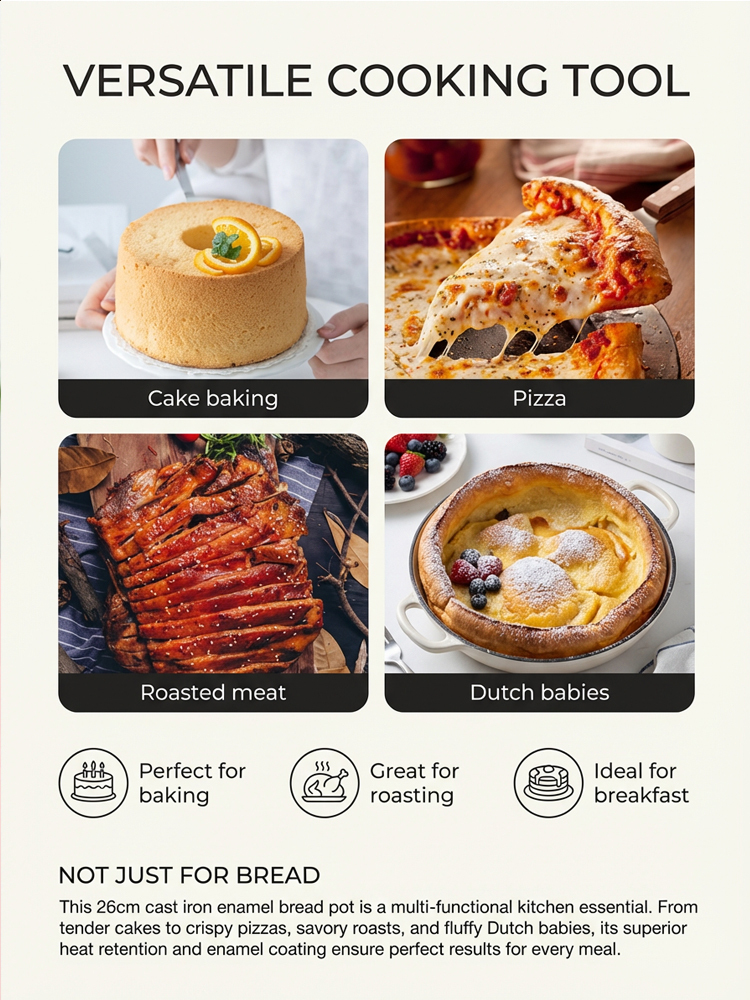 6-Quart Round Enamelled Cast Iron Bread Pan with Lid - 26cm, perfect for homemade baking 🥘🍞