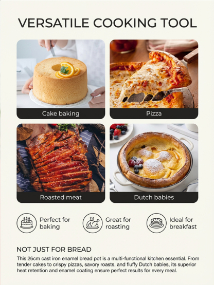 6-Quart Round Enamelled Cast Iron Bread Pan with Lid - 26cm, perfect for homemade baking 🥘🍞