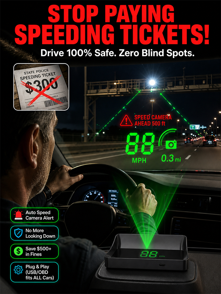 🚗AI head-up display (HUD) with built-in car GPS to prevent speeding tickets. No installation required, plug and play.