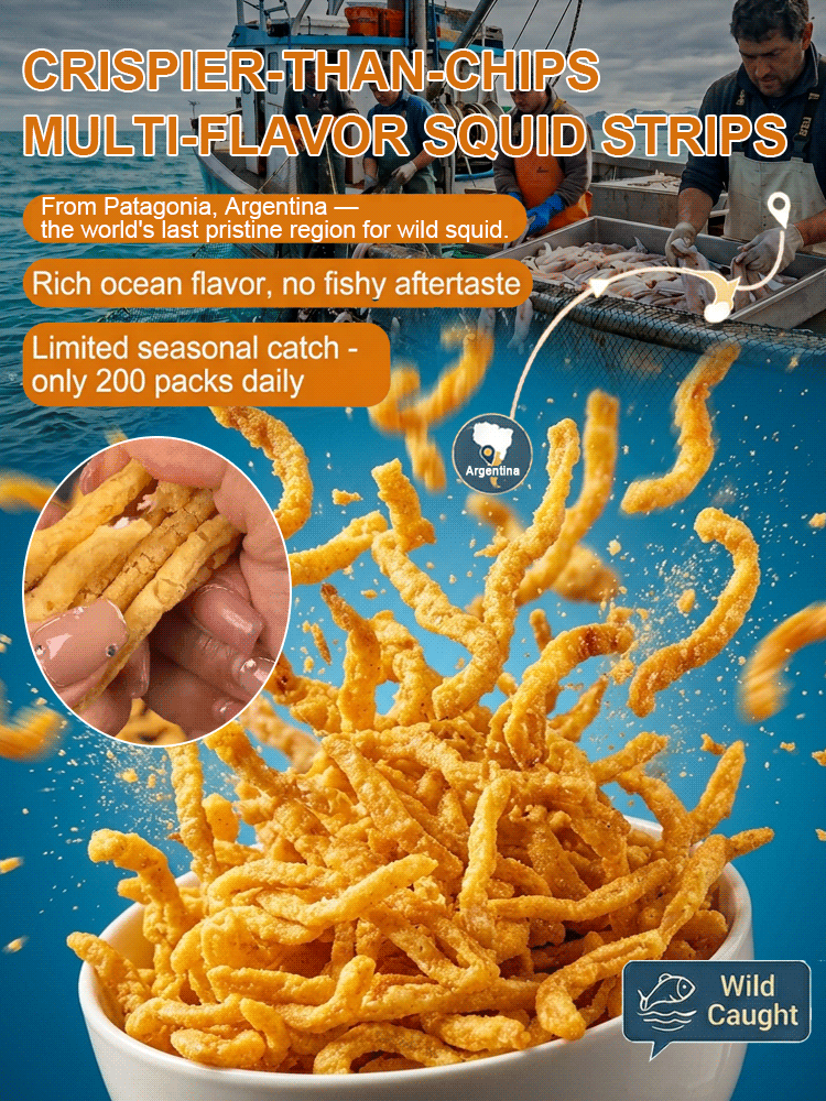 【Crunchier than Chips】Premium Patagonian Crispy Squid Strips | Low Calorie Zero Additives | High ProteinOmega-3 Snack 🦑🌊