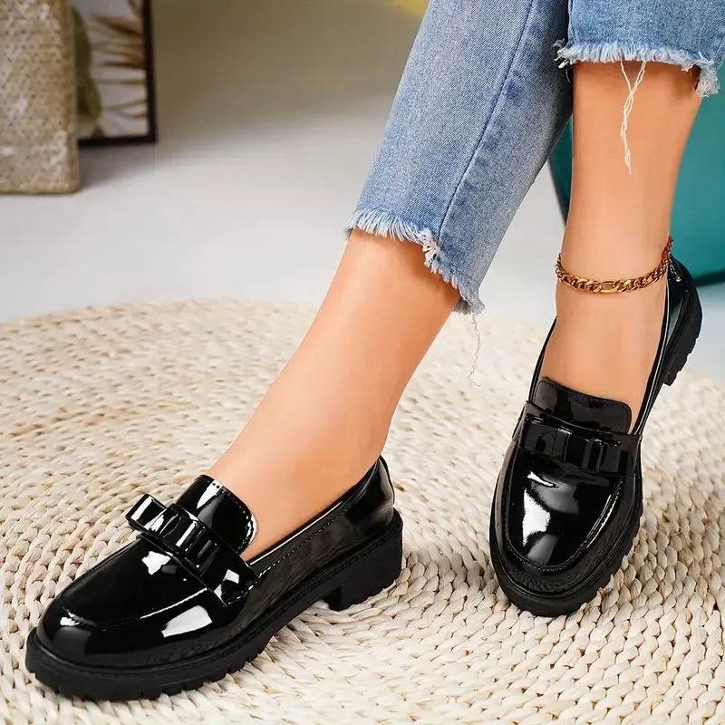 Women's Bowknot Decor Chunky Heel Loafers