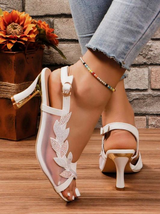 Women's Flower Rhinestone Block Heel Sandals