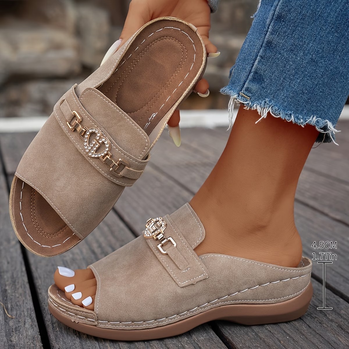 Women's Heart Rhinestone Wedge Sandals