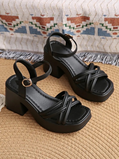 Women's Cross Strap Heeled Sandals