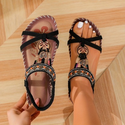 Women's Rhinestone Butterfly Flat Sandals