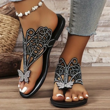 Stylish Faux Cover Butterfly Flat Sandals