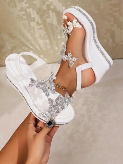 Women's Rhinestone Butterfly Wedges Sandals