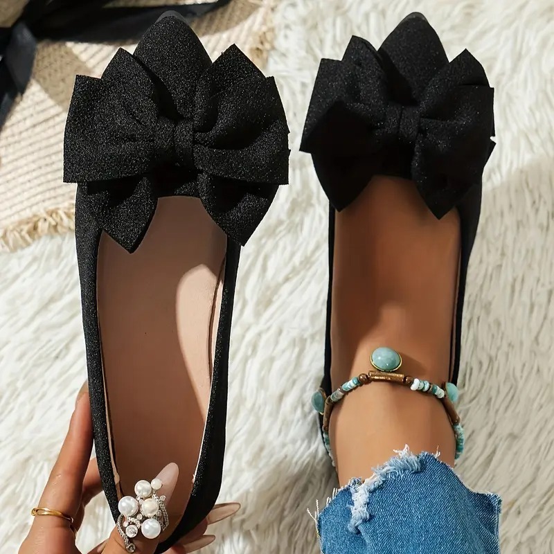 Women's Cute Black Bow Flat Shoes