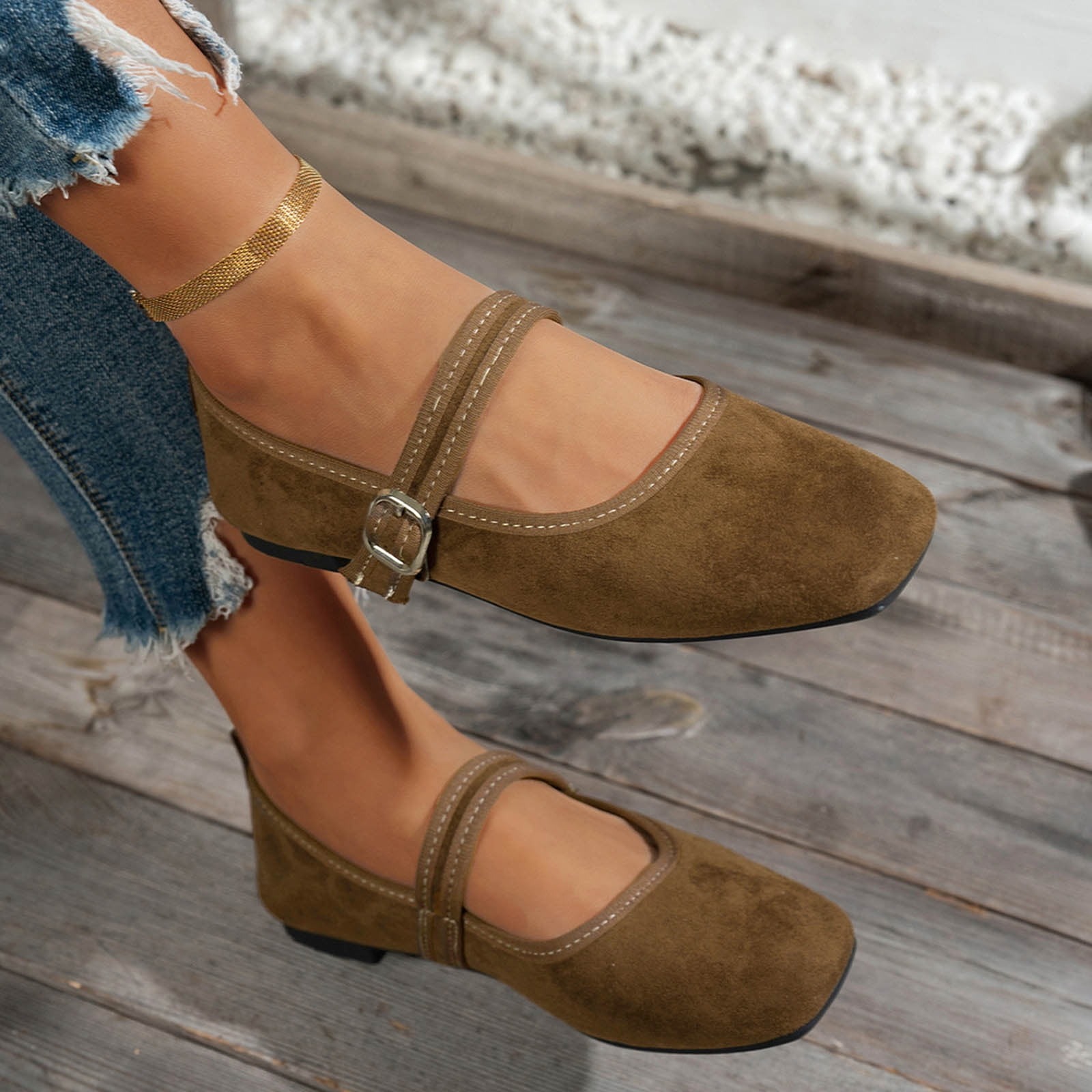 Women's Square Toe Mary Jane Flats