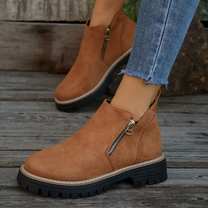 Women's Golden-Tone Zipper Ankle Boots