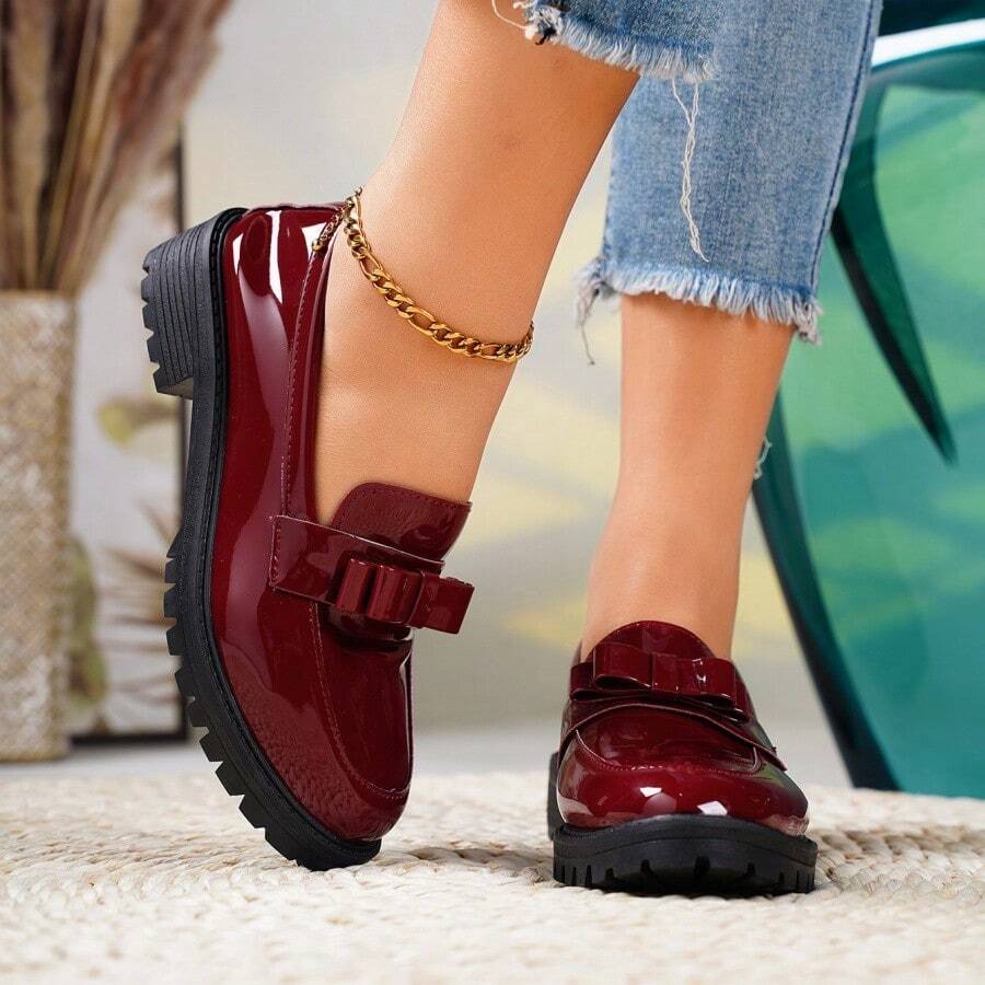 Women's Bowknot Decor Chunky Heel Loafers