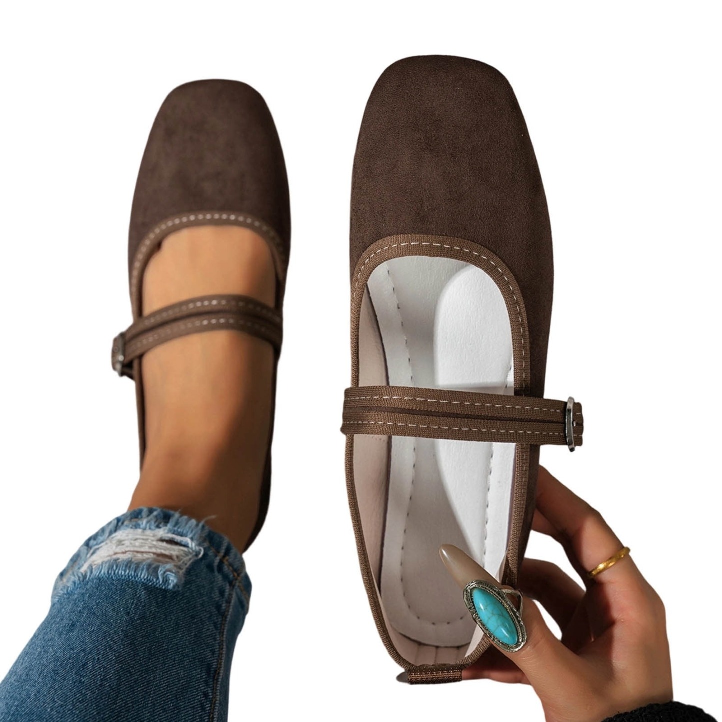 Women's Square Toe Mary Jane Flats