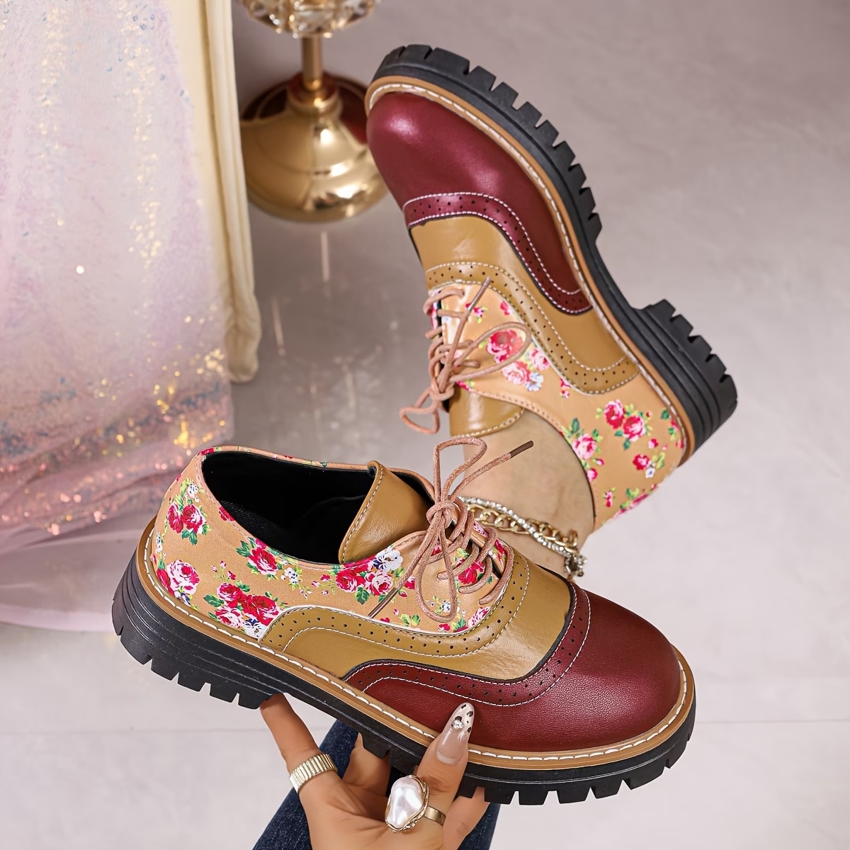 Women's Floral Print Oxford Loafers