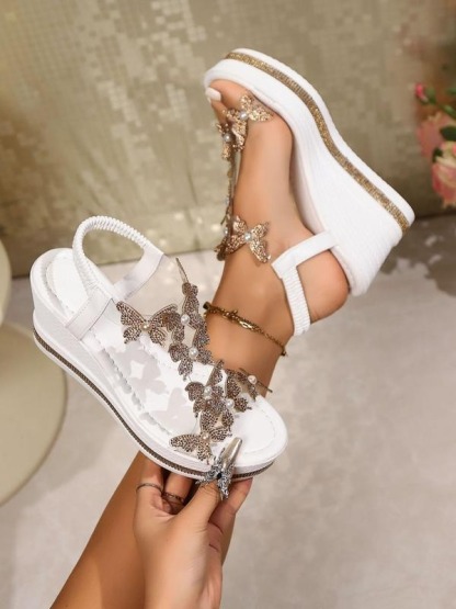 Women's Rhinestone Butterfly Wedges Sandals