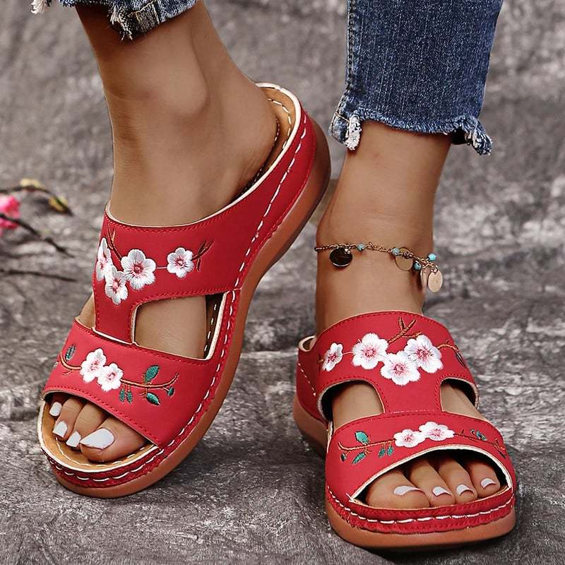 Women's Orthopedic Flower Embroidered Wedges Sandals
