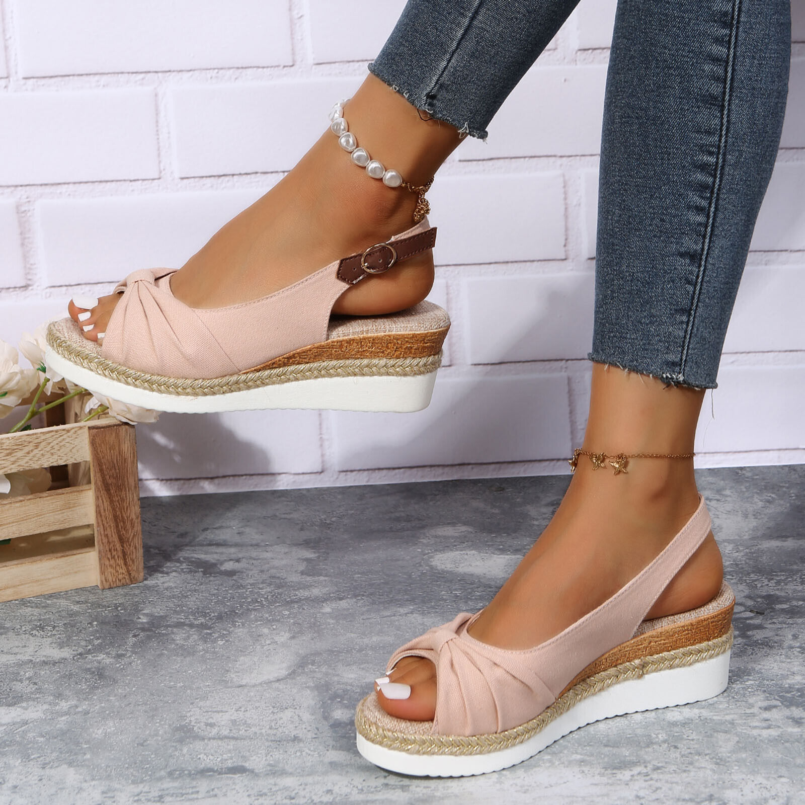  Women's Sandals for Bunions Ladies Fashion Summer Solid Color Fabric Casual