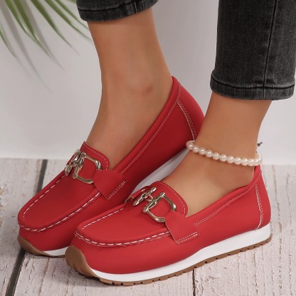 Women's Metallic Buckle Casual Loafers
