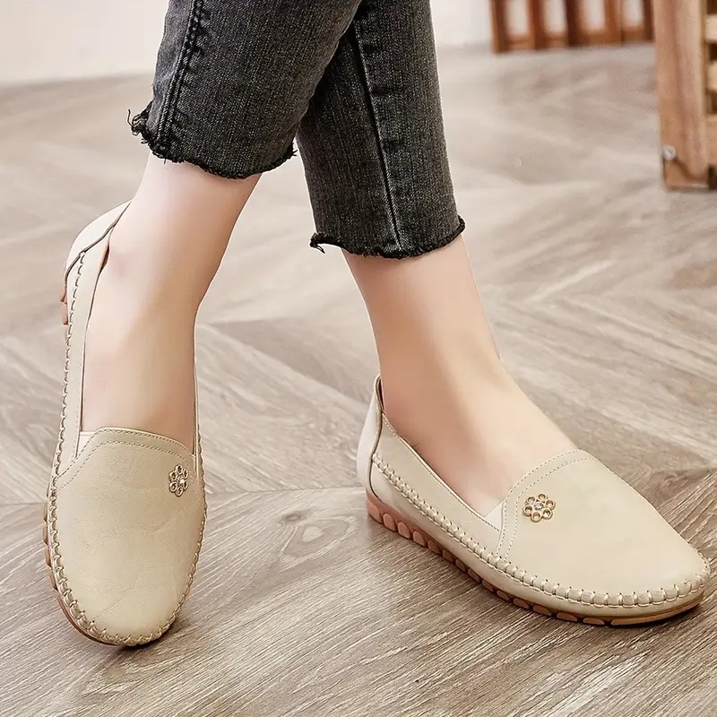 Women's Leather Solid Color Flat Loafers