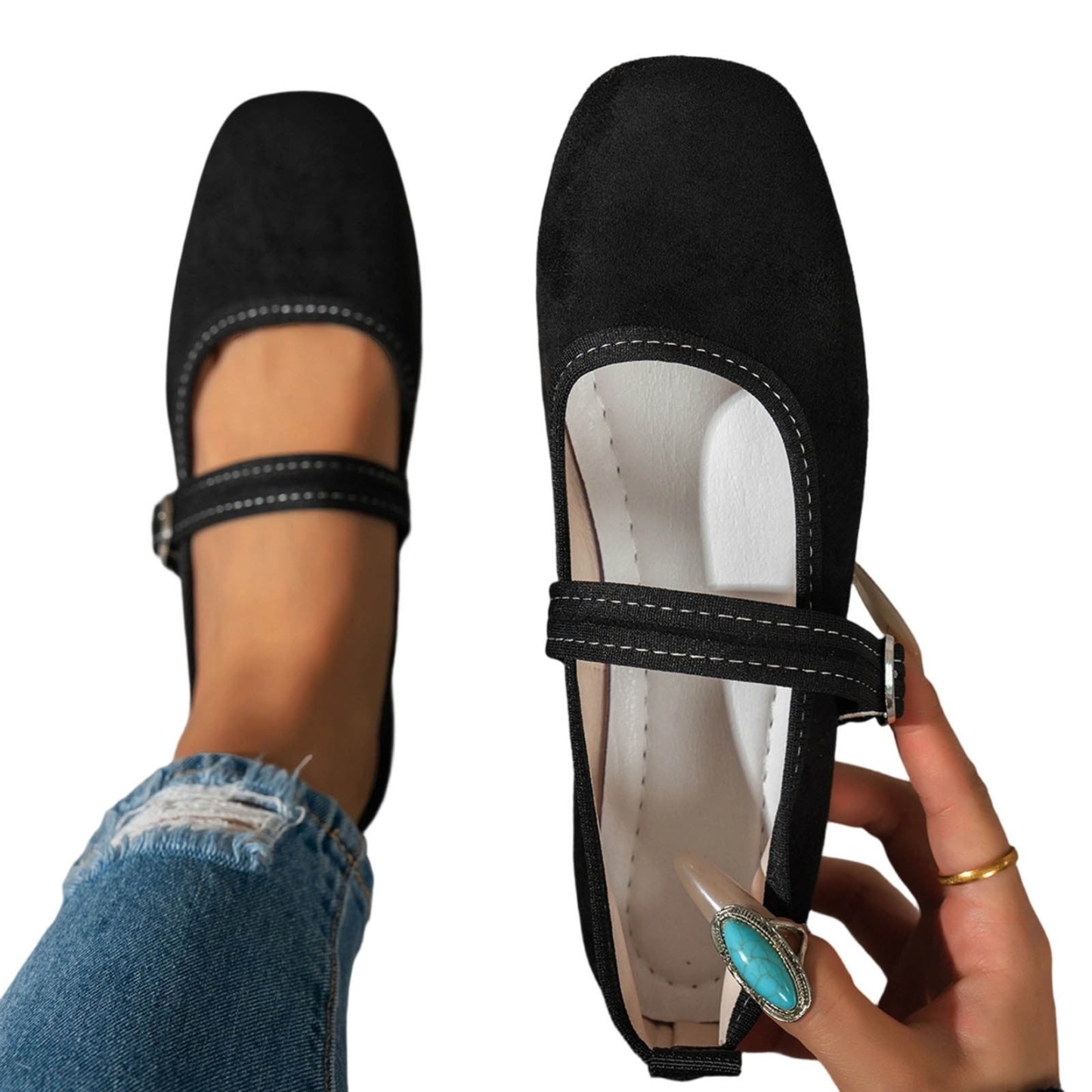 Women's Square Toe Mary Jane Flats