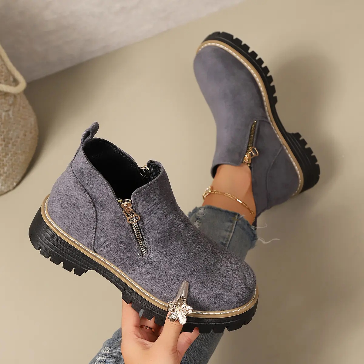 Women's Platform Low-heeled Ankle Boots
