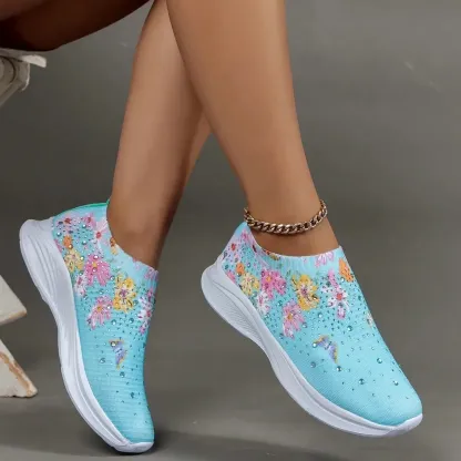 Flower Rhinestone Slip-on Sport Sneakers
