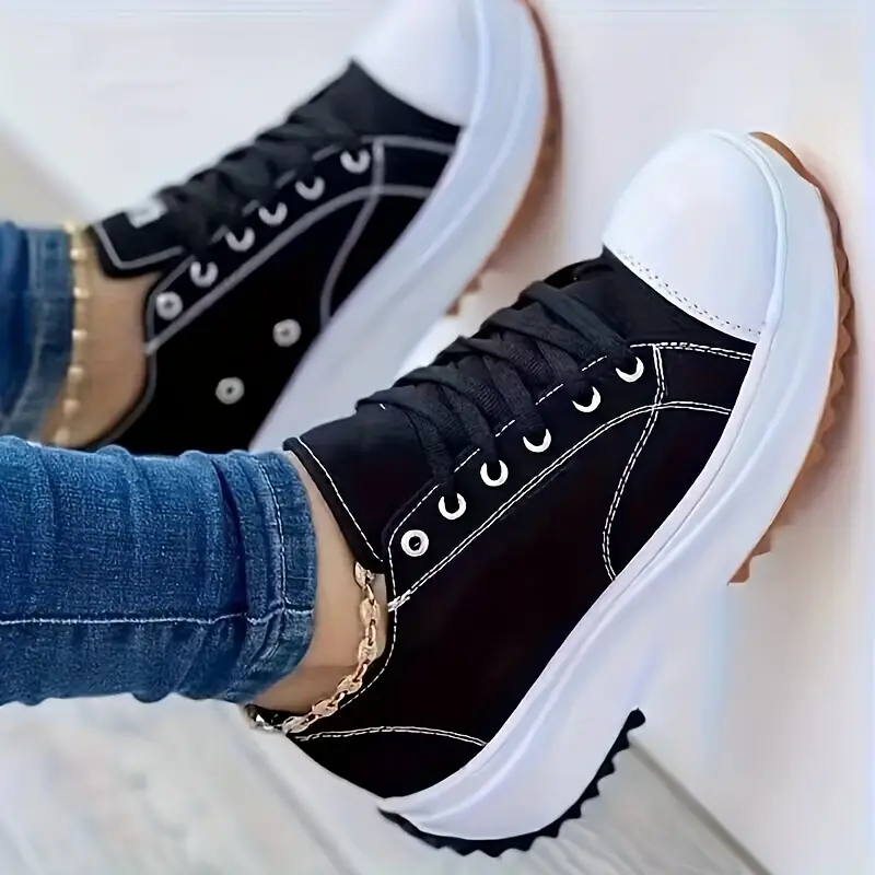 women s chunky canvas shoes non slip lace casual sneakers 3