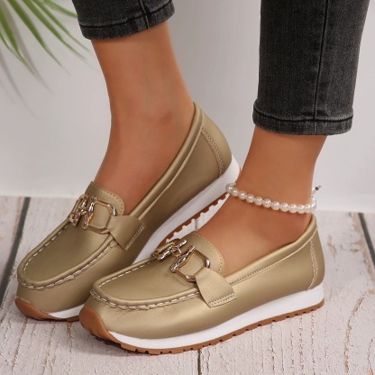 Women's Metallic Buckle Casual Loafers