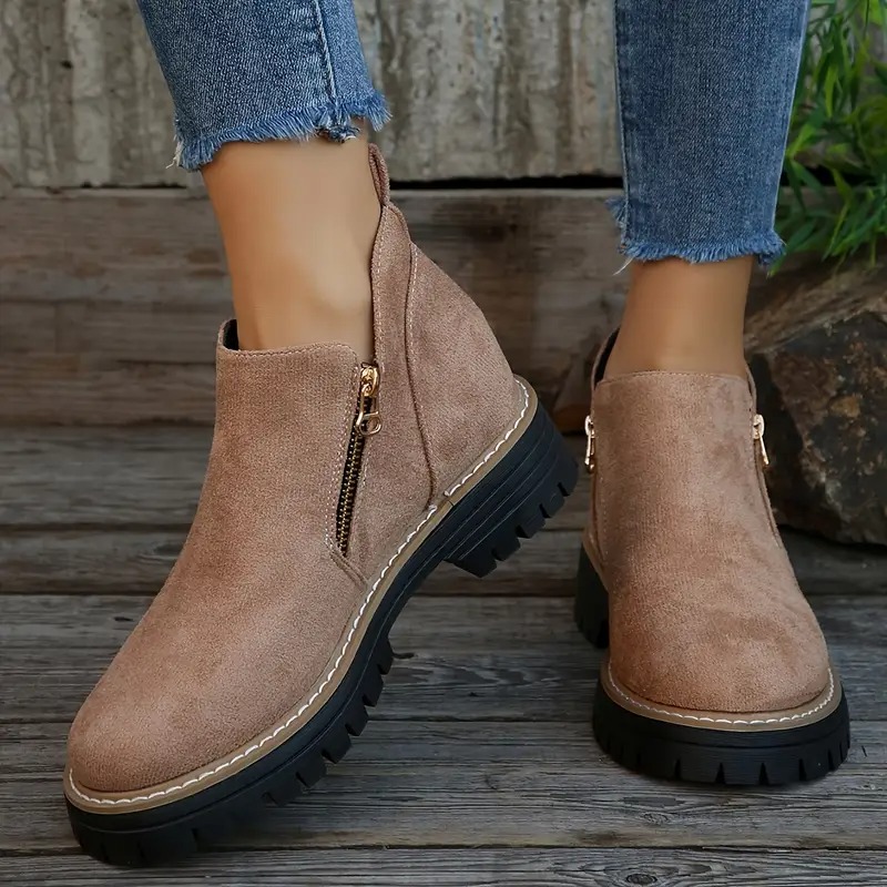 Women's Golden-Tone Zipper Ankle Boots