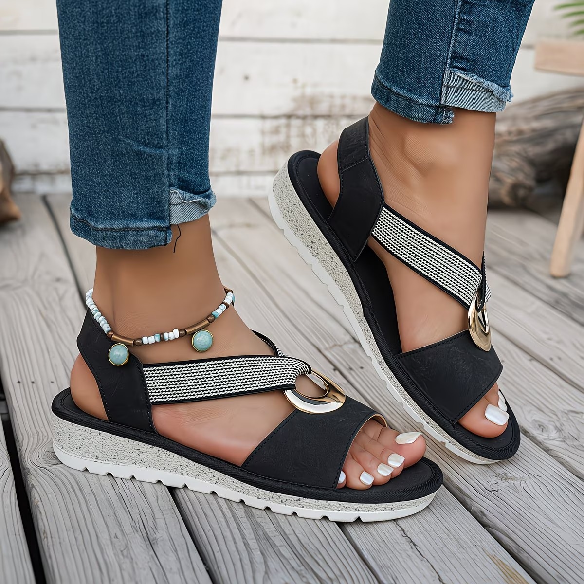 Women's Metal Buckle Flat Sandals