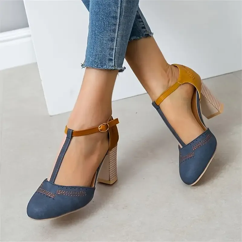 Women Low Heel Closed Round Toe Pumps