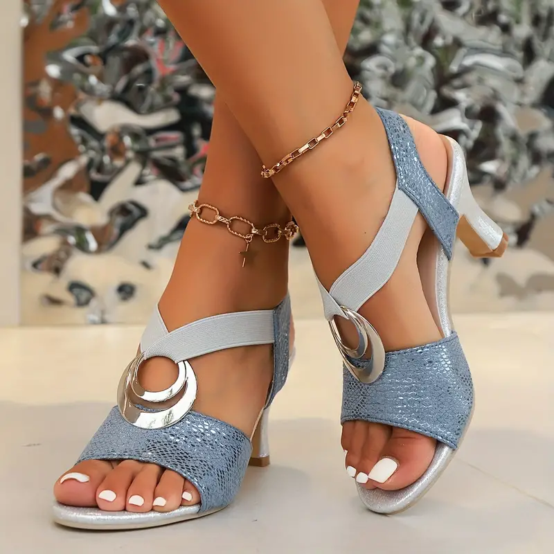women s solid color elegant sandals metallic buckle elastic 5