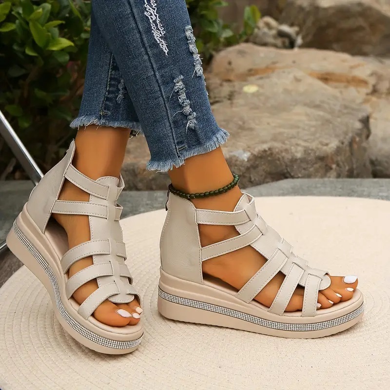 Rhinestone Decor Wedge Sandals