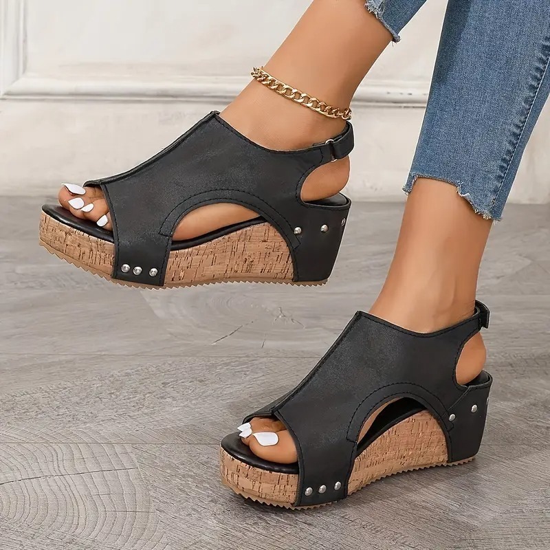 Women's Leather Platform Wedge Orthopedic Sandals
