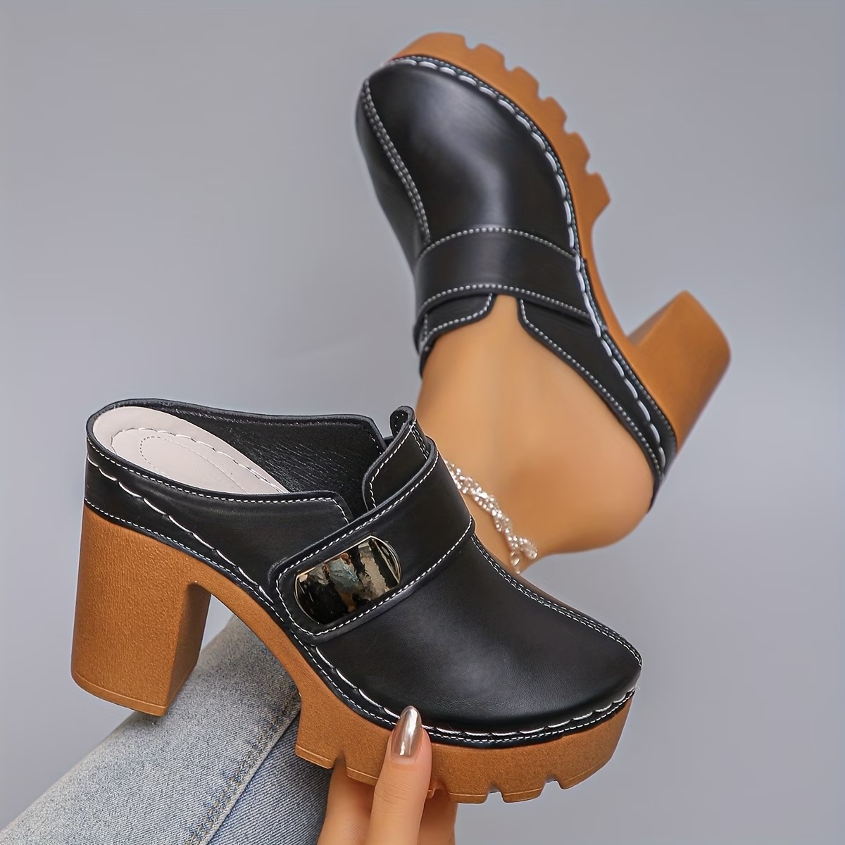 Women's Versatile Slip-On Heeled Sandals