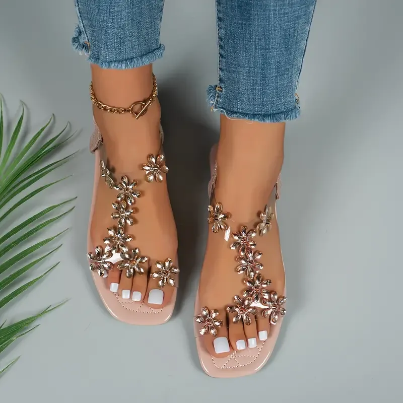 Women's Rhinestone Butterfly Decor Flat Sandals