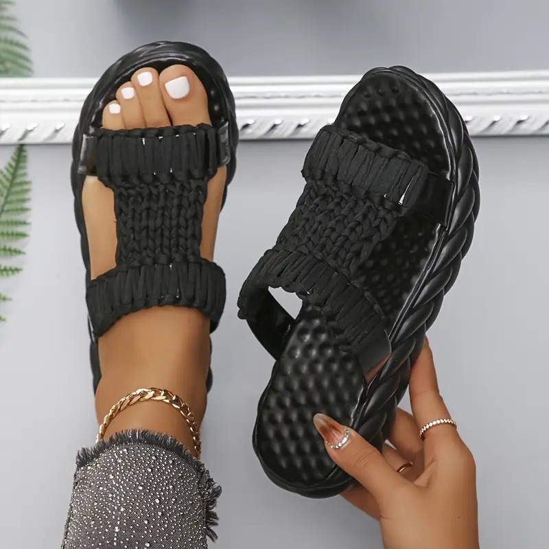 Women's Solid Color Braided Sandals