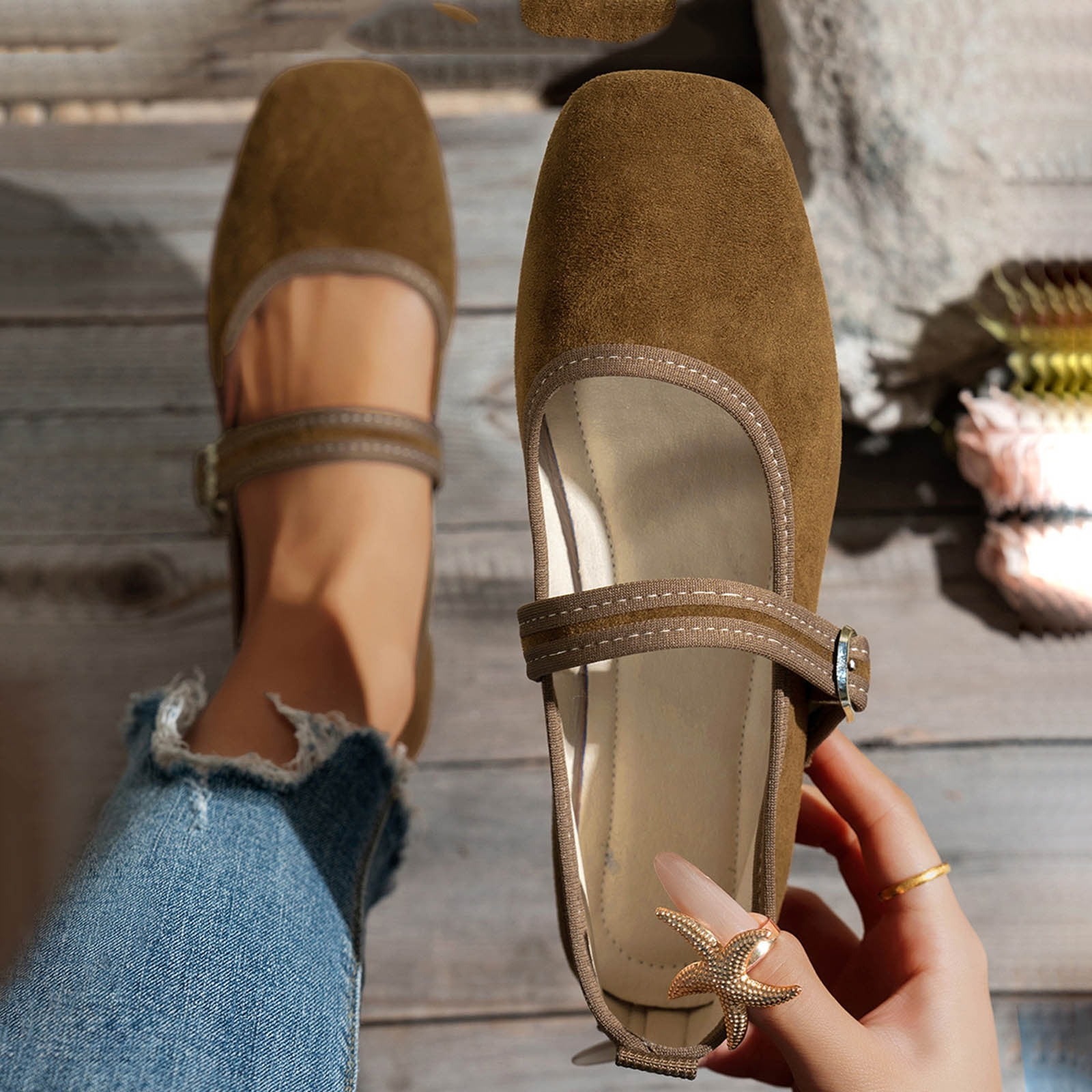 Women's Square Toe Mary Jane Flats