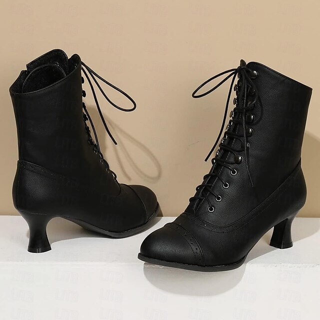 Women's Victorian Brown Lace-Up Mid-Heel Boots