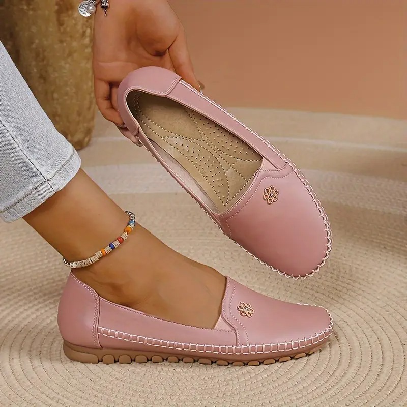 Women's Leather Solid Color Flat Loafers