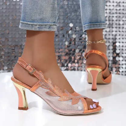 Women's Flower Rhinestone Block Heel Sandals