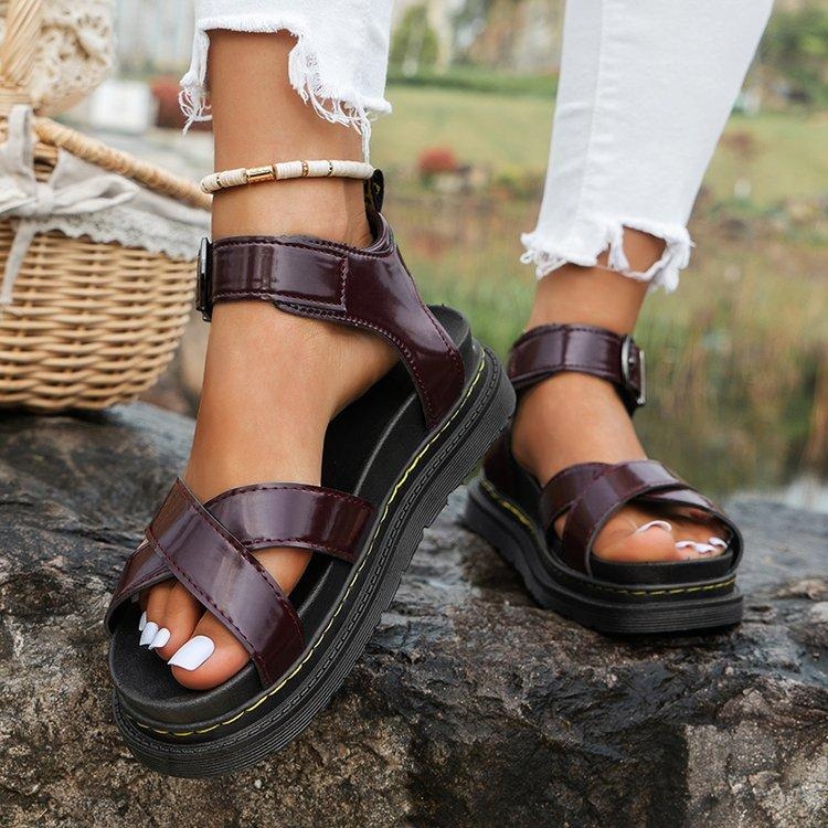 Women's Wide Sole Leather Sandals