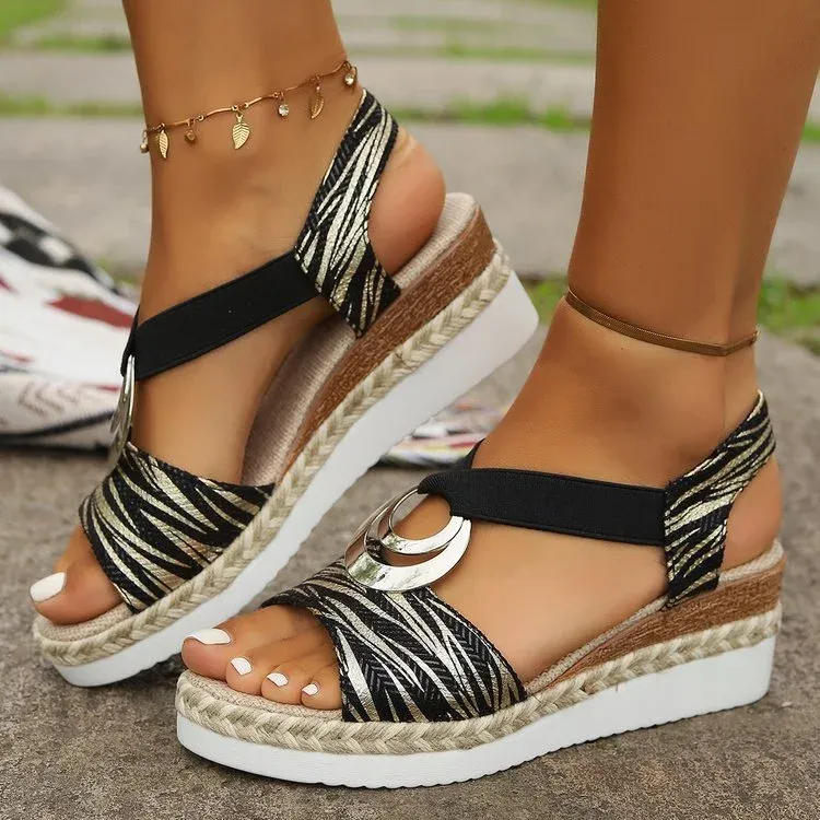 WOMEN'S LEATHER PLATFORM WEDGE ORTHOPEDIC SANDALS