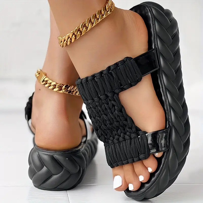 Women's Solid Color Braided Sandals