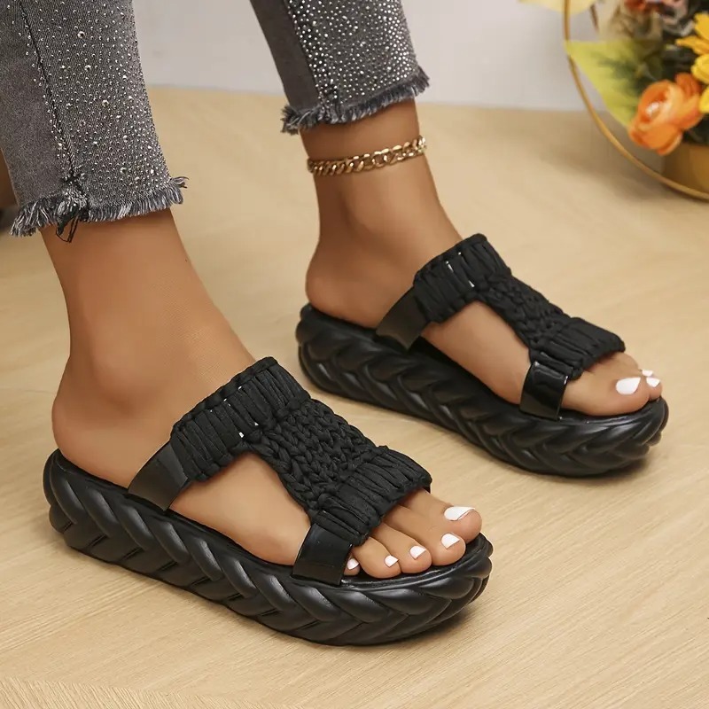 Women's Solid Color Braided Sandals
