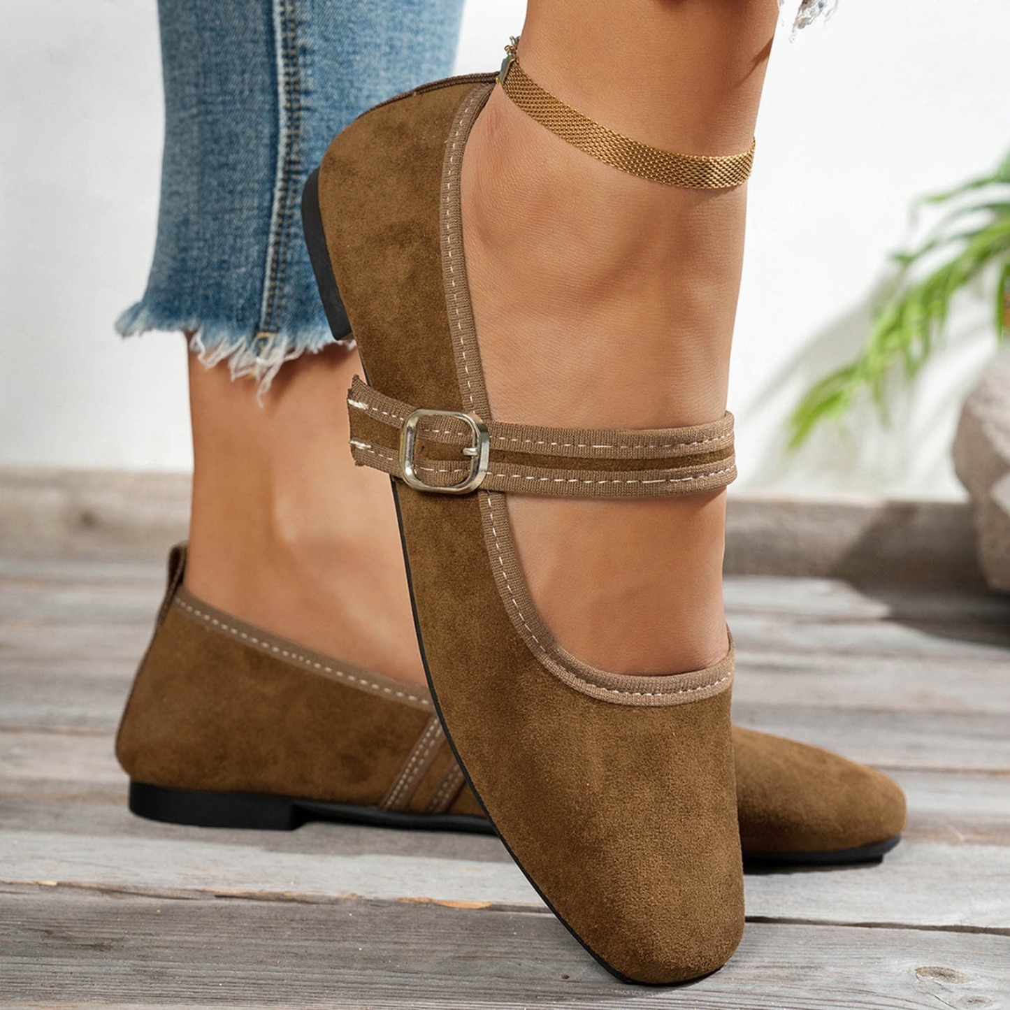 Women's Square Toe Mary Jane Flats