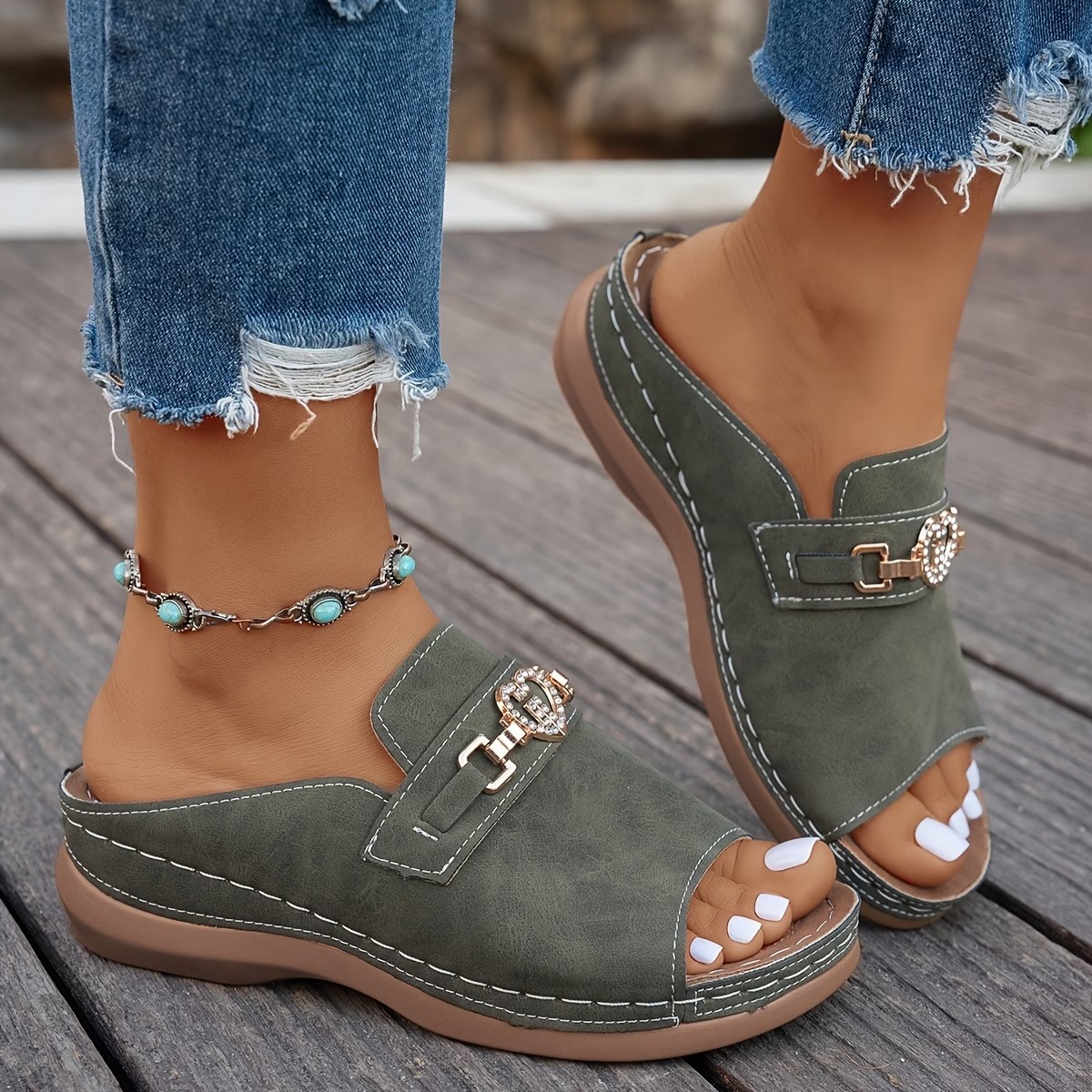 Women's Heart Rhinestone Wedge Sandals