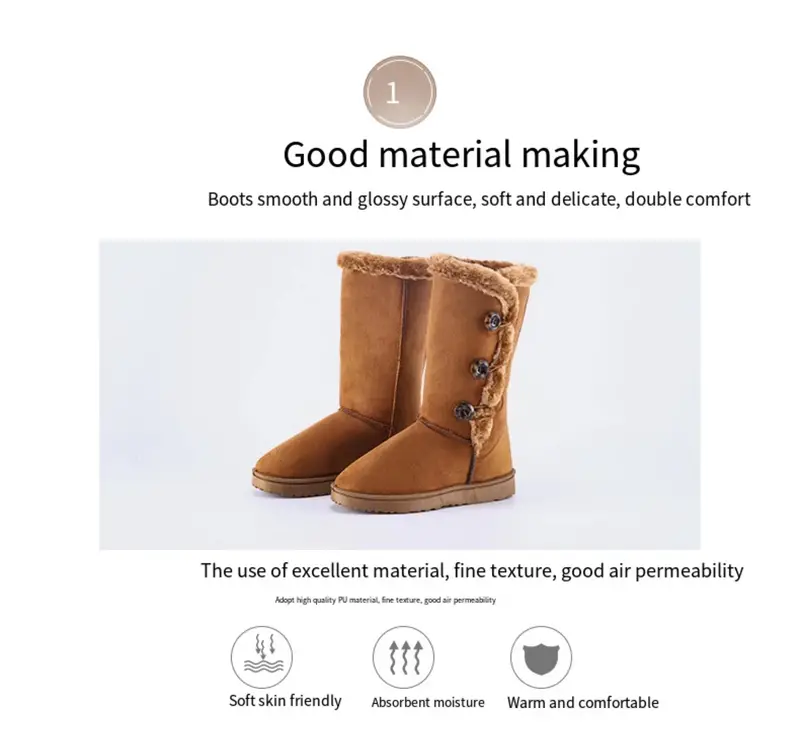 buckle decor plush lined thermal furry snow boots suede wear resistance non slip fall winter keep warm snow shoes western insulated outdoor walking climbing long boots details 0