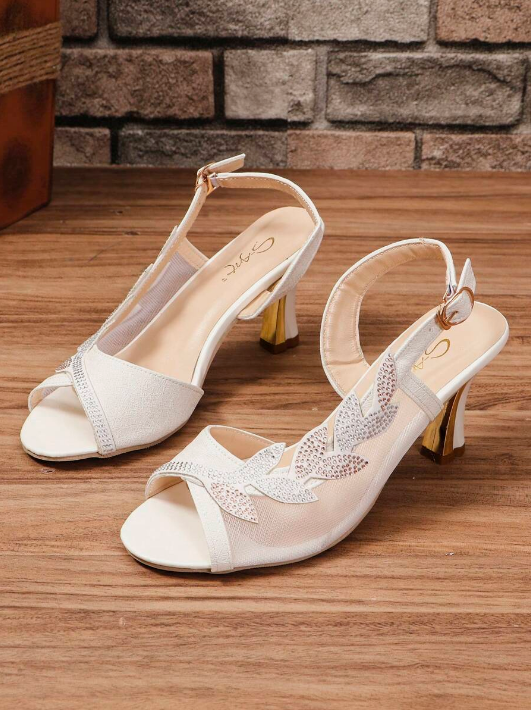 Women's Flower Rhinestone Block Heel Sandals